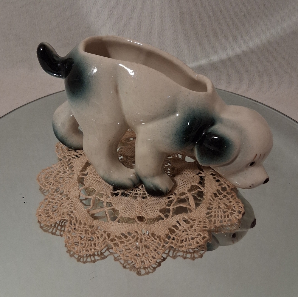 Ceramic Dog Planter - Cream and Black